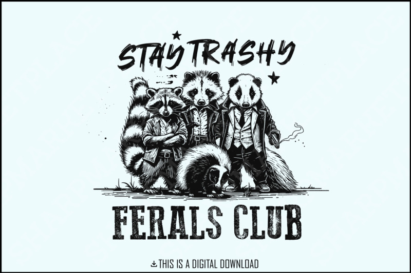 stay-trashy-png-funny-raccoon-opossum-skunk-retro-animal-design-raccoon-squad-humorous-t-shirt-graphic-digital-download-download