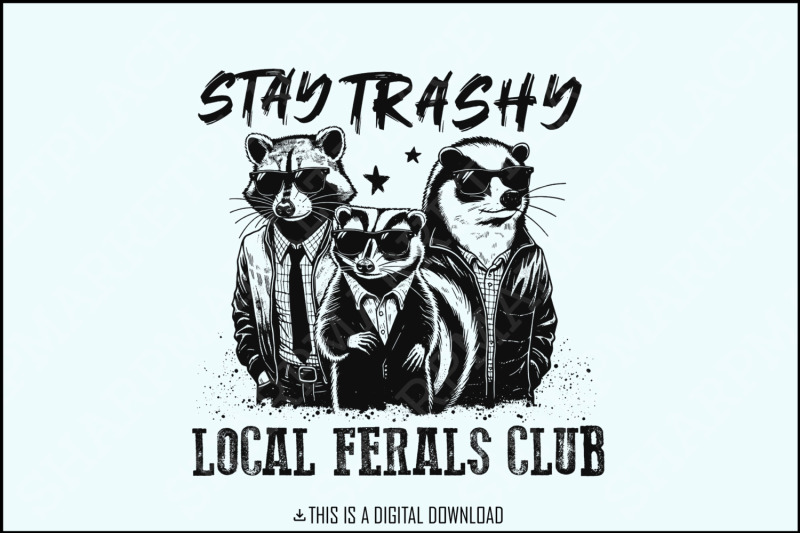 stay-trashy-png-funny-raccoon-opossum-skunk-retro-animal-design-raccoon-squad-humorous-t-shirt-graphic-digital-download-download