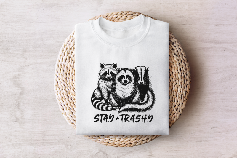 stay-trashy-png-funny-raccoon-opossum-skunk-retro-animal-design-raccoon-squad-humorous-t-shirt-graphic-digital-download-download