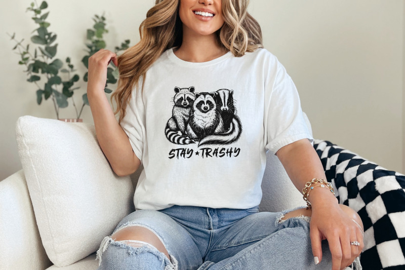 stay-trashy-png-funny-raccoon-opossum-skunk-retro-animal-design-raccoon-squad-humorous-t-shirt-graphic-digital-download-download