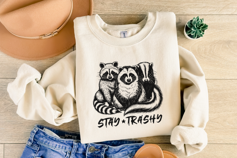 stay-trashy-png-funny-raccoon-opossum-skunk-retro-animal-design-raccoon-squad-humorous-t-shirt-graphic-digital-download-download