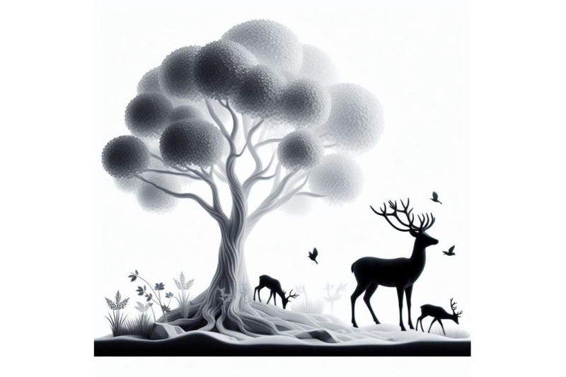 a-bundle-of-3d-deer-standing-under-a-deciduous-tree