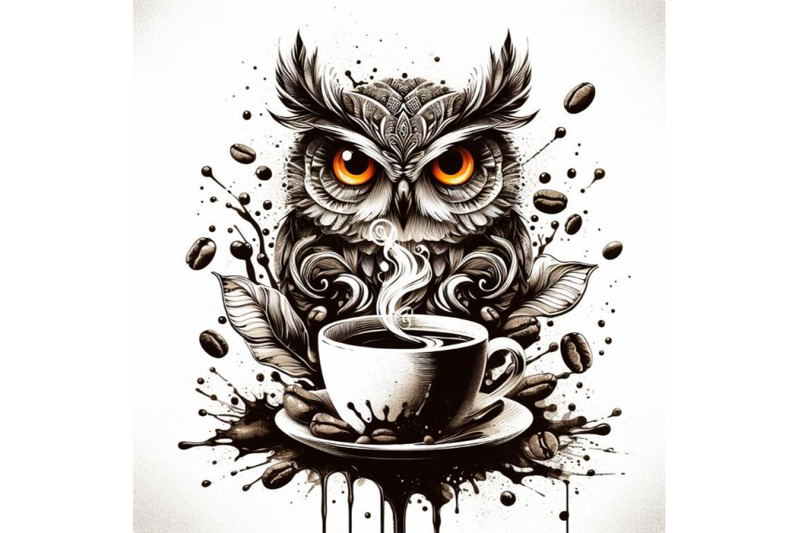 a-bundle-of-coffee-and-owl-with-splash-textured-background