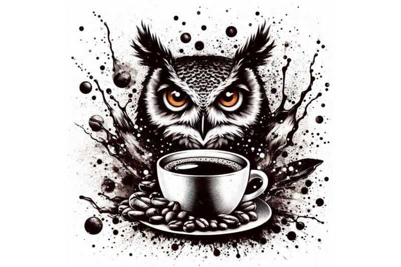 a-bundle-of-coffee-and-owl-with-splash-textured-background