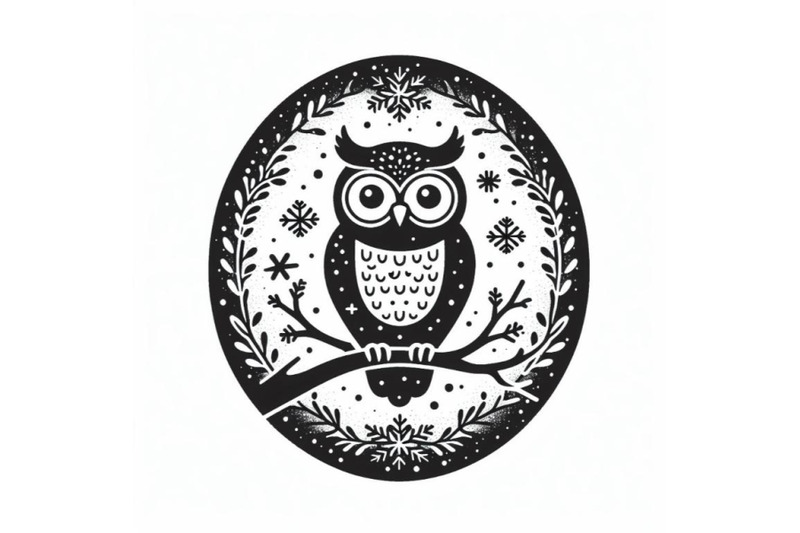 a-bundle-of-cute-owl-on-branch-in-winter-oval-frame-with-snowflakes