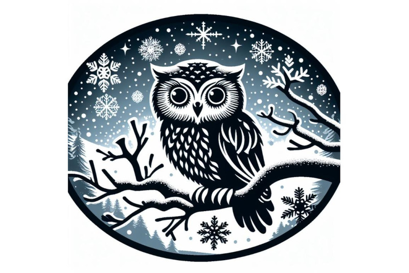 a-bundle-of-cute-owl-on-branch-in-winter-oval-frame-with-snowflakes