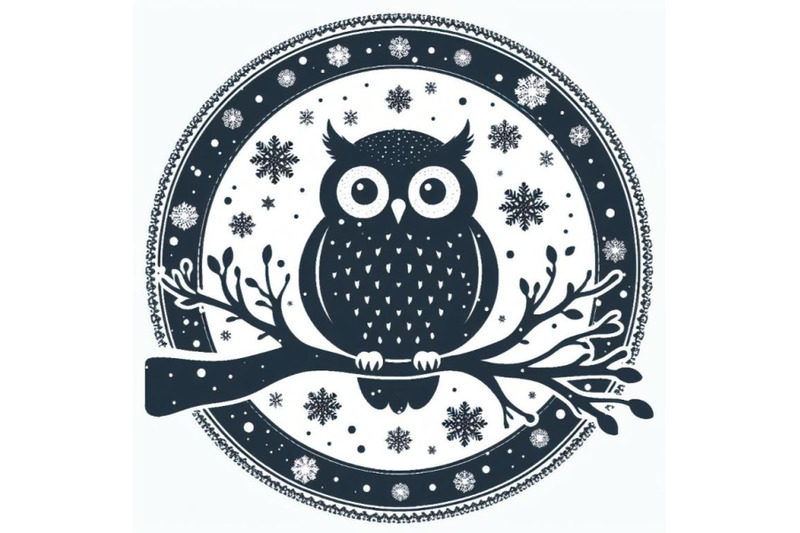 a-bundle-of-cute-owl-on-branch-in-winter-oval-frame-with-snowflakes