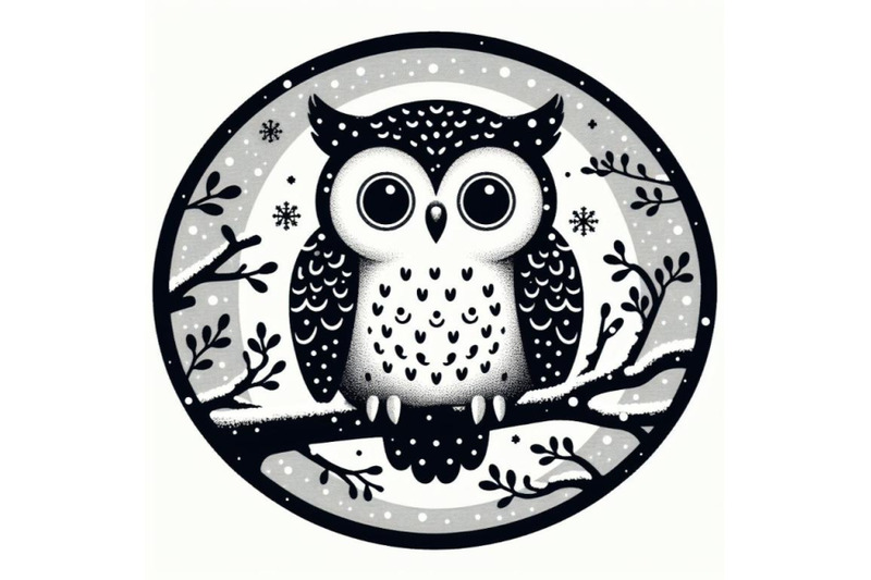 a-bundle-of-cute-owl-on-branch-in-winter-oval-frame-with-snowflakes