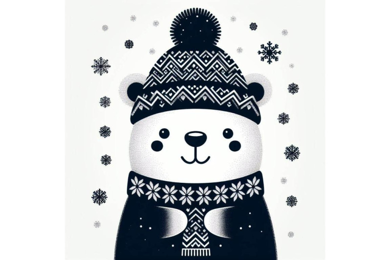 a-bundle-of-cute-polar-bear-in-a-knitted-hat-with-snowflake-backgroun