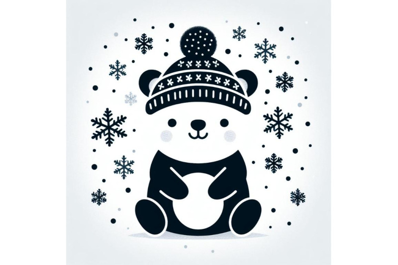 a-bundle-of-cute-polar-bear-in-a-knitted-hat-with-snowflake-backgroun