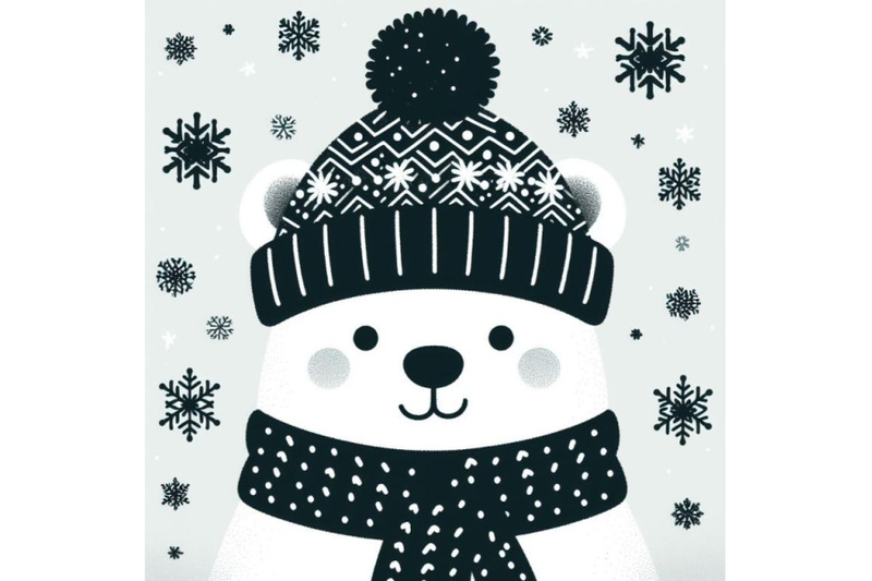 a-bundle-of-cute-polar-bear-in-a-knitted-hat-with-snowflake-backgroun