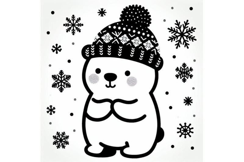 a-bundle-of-cute-polar-bear-in-a-knitted-hat-with-snowflake-backgroun