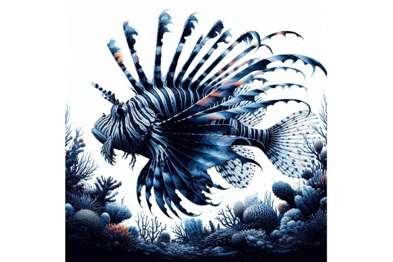 a-bundle-of-lionfish-painting-white-background