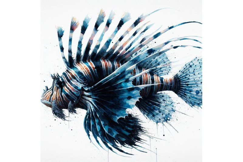 a-bundle-of-lionfish-painting-white-background