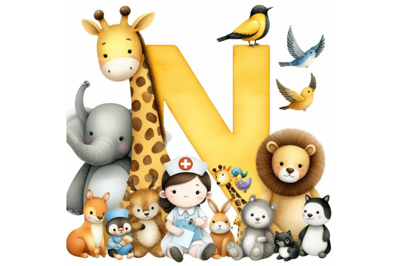 set-of-animal-alphabet-n-with-nurse