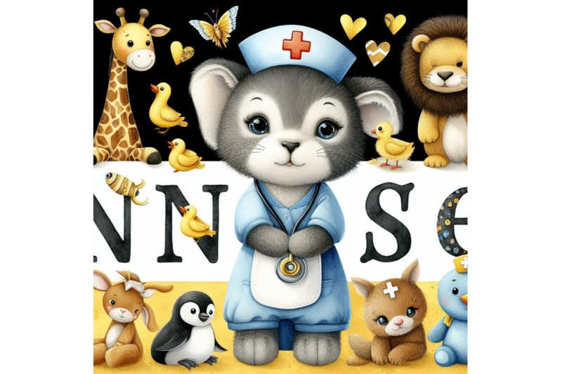 set-of-animal-alphabet-n-with-nurse