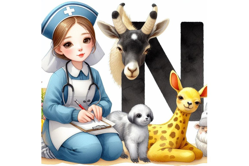 set-of-animal-alphabet-n-with-nurse