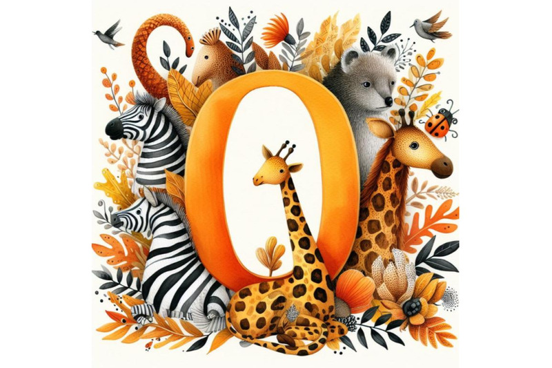 a-set-of-animal-alphabet-o-with-orange