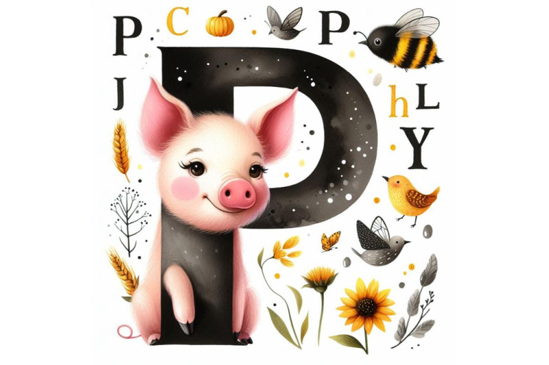 a-set-of-animal-alphabet-p-with-pig