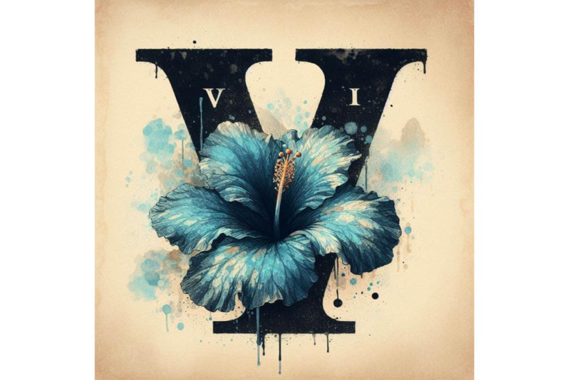 bundle-of-blue-hibiscus-grunge-vintage-alphabet-v