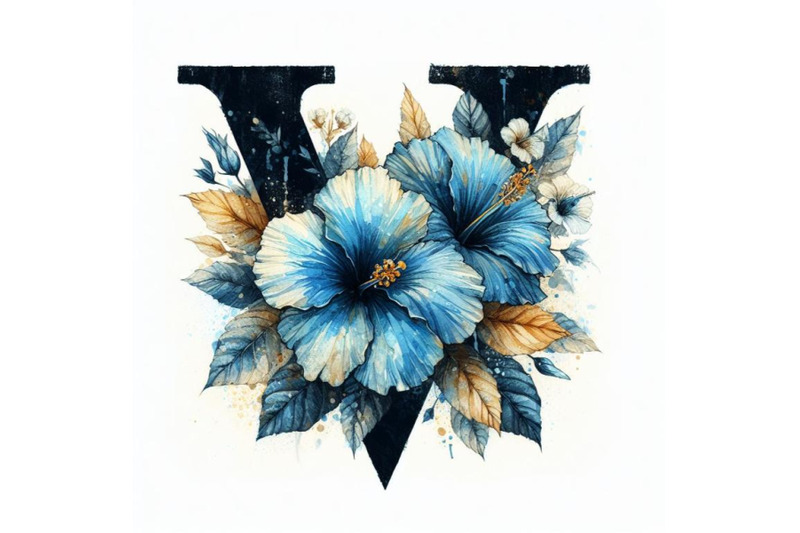 bundle-of-blue-hibiscus-grunge-vintage-alphabet-v