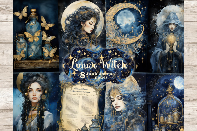 lunar-witch-junk-journal-kit-fantasy-scrapbook-paper