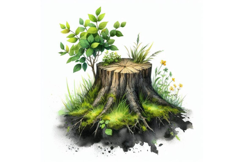 bundle-of-tree-stump-with-green-grass