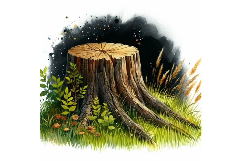 bundle-of-tree-stump-with-green-grass