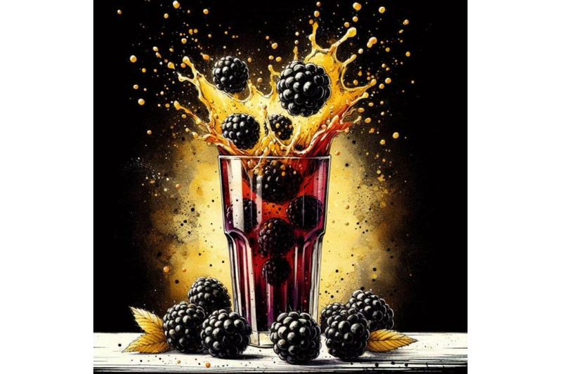 bundle-of-fresh-blackberries-fall-into-a-glass-with-juice-generating-a