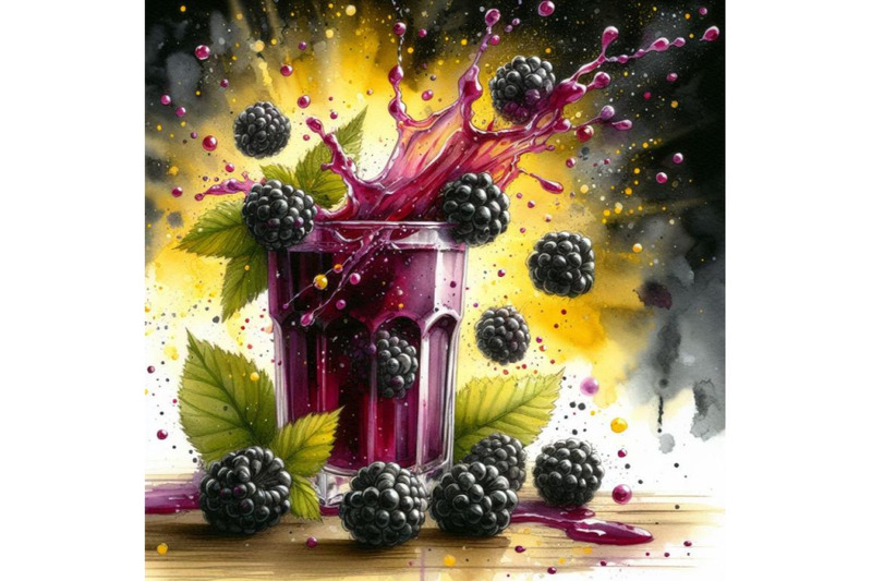 bundle-of-fresh-blackberries-fall-into-a-glass-with-juice-generating-a