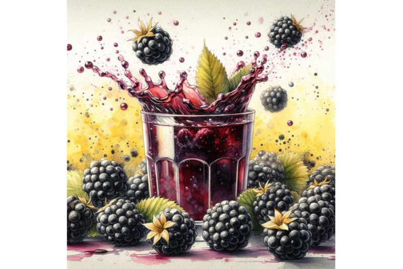 bundle-of-fresh-blackberries-fall-into-a-glass-with-juice-generating-a