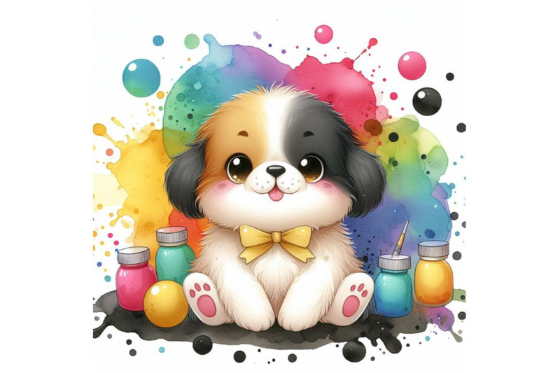 bundle-of-cute-cartoon-dog-with-colorful-liquid