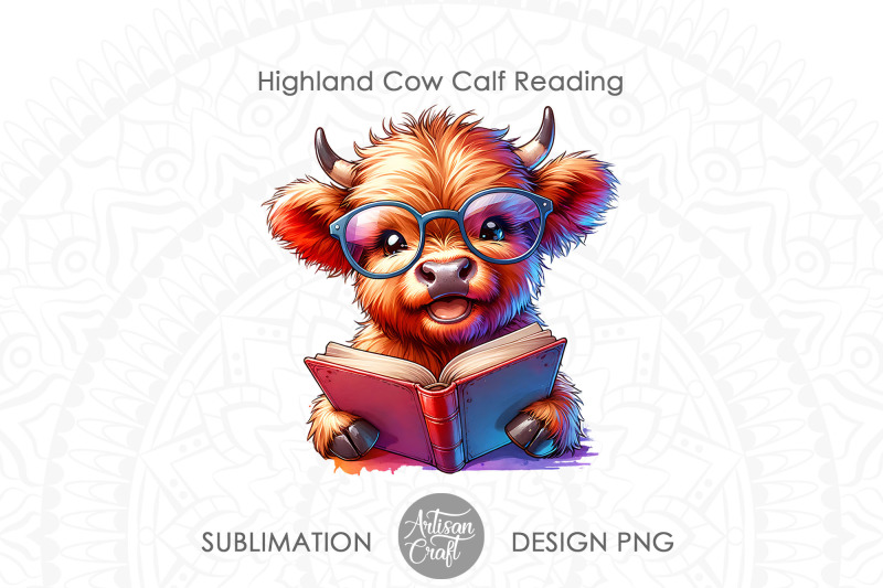 cute-highland-cow-reading-a-book-with-glasses