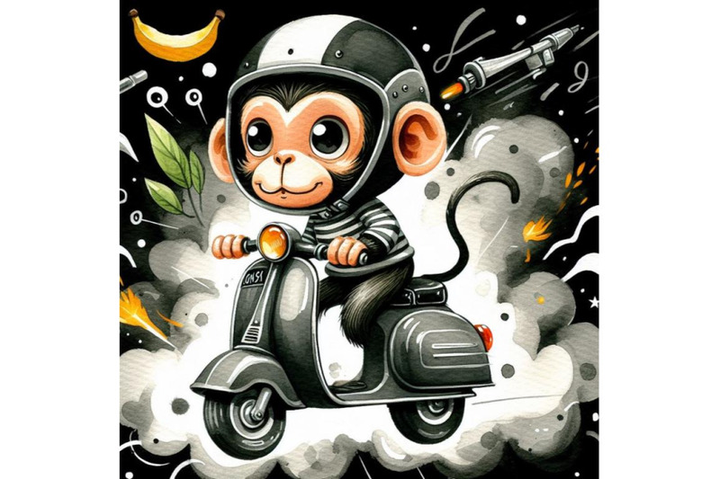 bundle-of-cartoon-monkey-riding-a-scooter