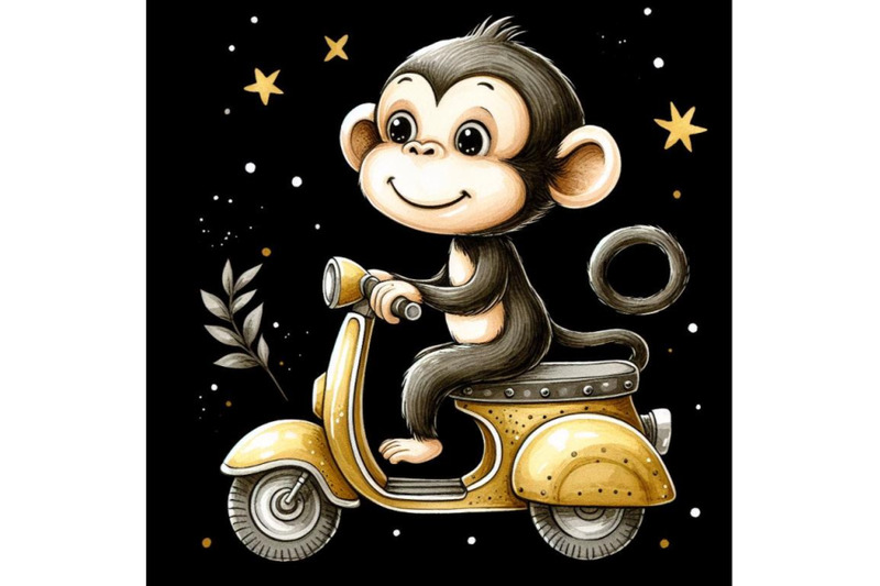 bundle-of-cartoon-monkey-riding-a-scooter