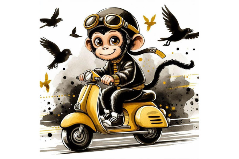 bundle-of-cartoon-monkey-riding-a-scooter