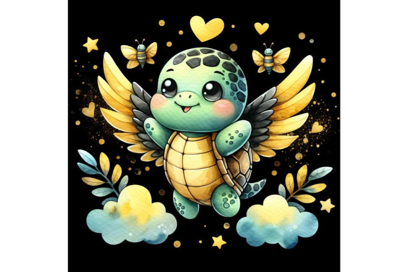 bundle-of-a-cute-cartoon-turtle-with-wings-ready-to-fly