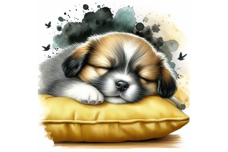 bundle-of-cute-puppy-sleeping-on-a-cushion