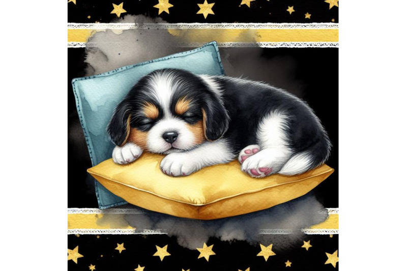 bundle-of-cute-puppy-sleeping-on-a-cushion