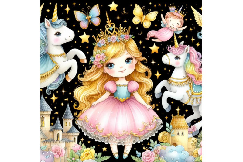 bundle-of-cute-cartoon-fairy-tale-princess-and-unicorn