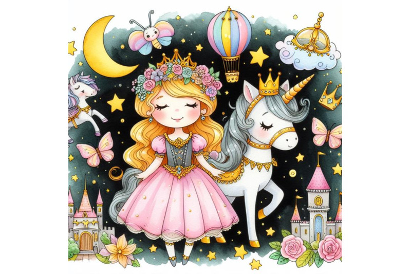 bundle-of-cute-cartoon-fairy-tale-princess-and-unicorn