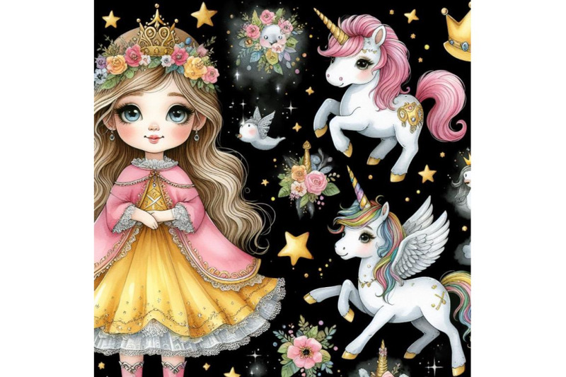 bundle-of-cute-cartoon-fairy-tale-princess-and-unicorn