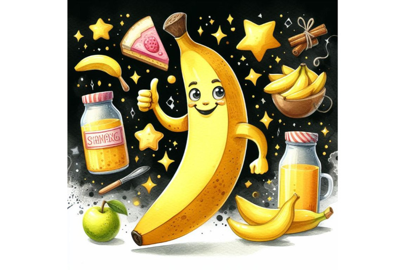 bundle-of-cartoon-banana-giving-thumbs-up