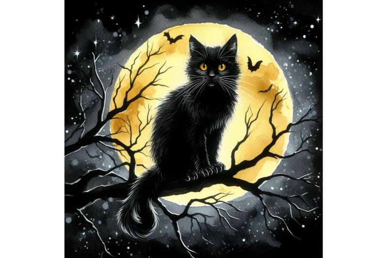 bundle-of-black-cat-on-dead-branch-on-halloween-night