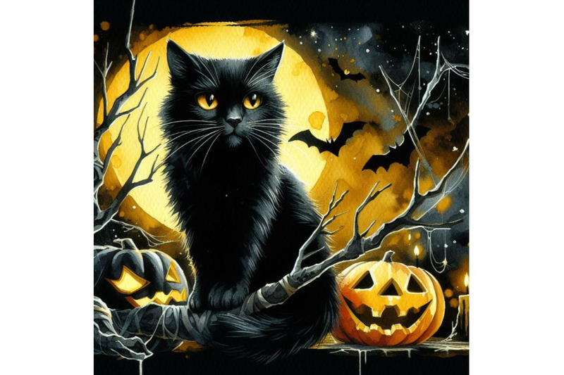 bundle-of-black-cat-on-dead-branch-on-halloween-night