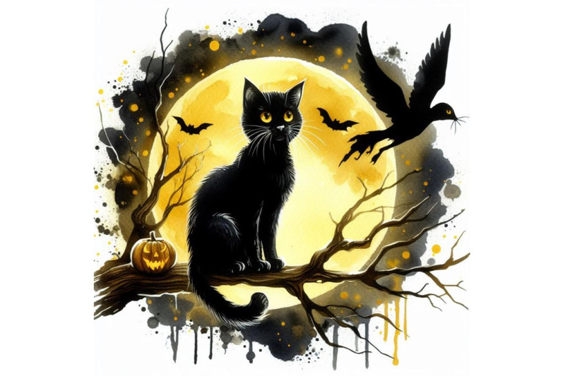 bundle-of-black-cat-on-dead-branch-on-halloween-night