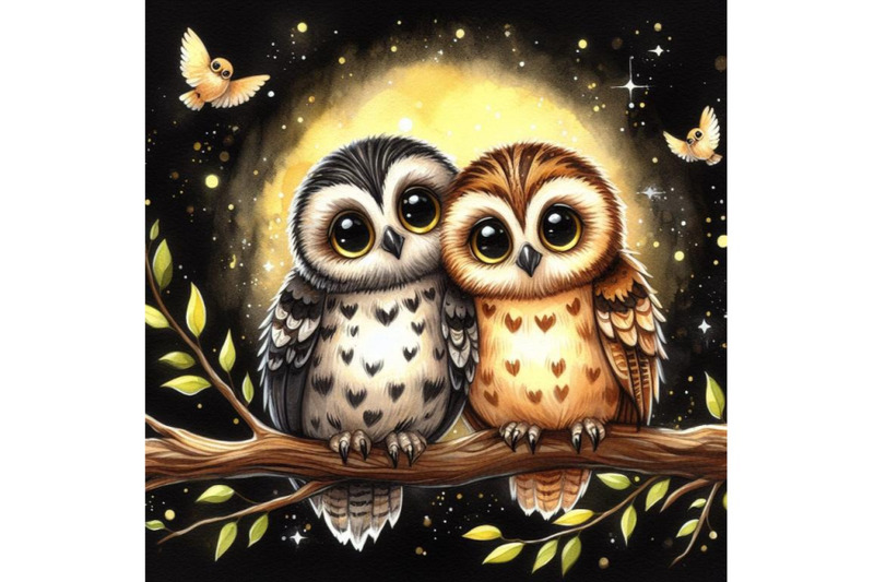 bundle-of-a-cute-couple-owls-on-the-tree