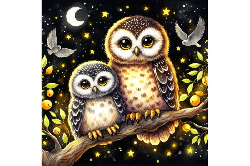 bundle-of-a-cute-couple-owls-on-the-tree