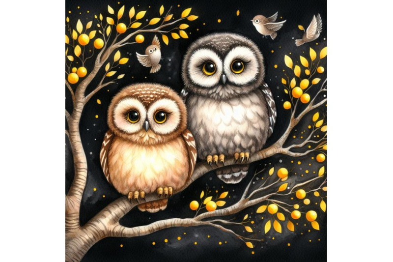 bundle-of-a-cute-couple-owls-on-the-tree