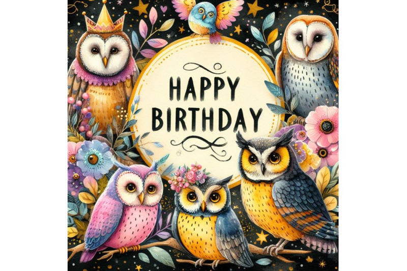 bundle-of-happy-birthday-header-with-colorful-owls